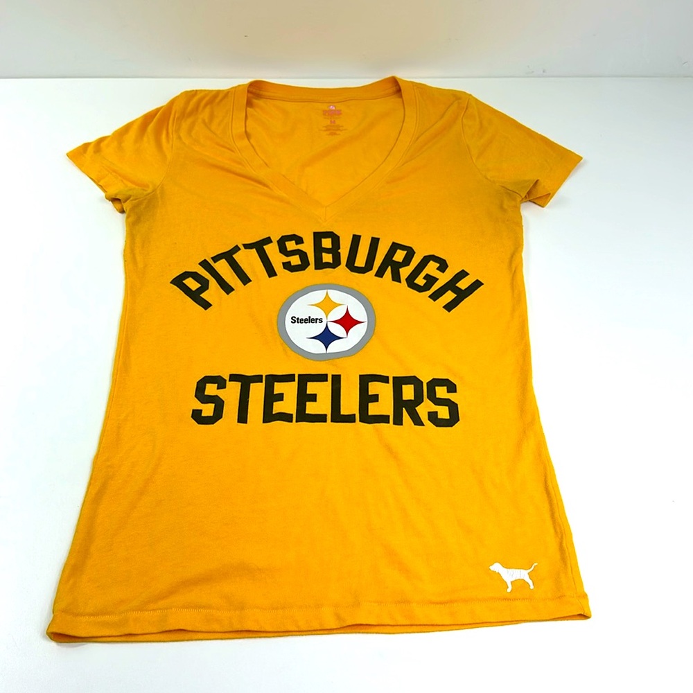 Victoria Secret Pink Pittsburgh Steelers T Shirt size M Yellow Womens Activewear